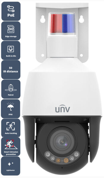 Secure your property with the Uniview IPC6325LFW-AX5C-VG, a high-performance 5MP mini PTZ camera featuring AI, dual-light night vision, and proactive deterrence. With 5x optical zoom and smart intrusion prevention, it captures clear color imagery even in low light. Perfect for outdoor and large indoor perimeters, this camera is also NDAA compliant for government installations.