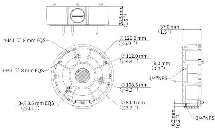 Uniview TR JB03 H IN Professional Grade Weatherproof Camera Junction Box for IP Security Cameras Dimensions