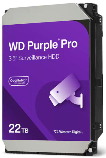 Western_Digital_WD221PURP_Purple_Pro_Surveillance_Internal_HDD_High-Density_Video_Storage_for_AI_and_Deep-Learning Upgrade your surveillance system with the Western Digital WD221PURP 22 TB Purple Pro Hard Drive. Designed for high-density video surveillance, this enterprise-class drive offers fast speeds, large storage capacity, and optimized performance for deep-learning analytics. With a workload rating of up to 550 TB per year and a 2.5-million-hour MTBF, it's built to withstand harsh environments and ensure reliable recording. Get smooth playback and minimal frame drops with CMR technology and a 7200 RPM rotational speed. Trust in this SATA III drive to support up to 64 HD cameras and 32 AI streams. Upgrade now for improved surveillance performance.