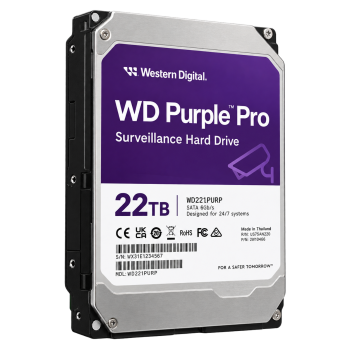 Western Digital WD221PURP 22TB Purple Pro hard drive left-side view