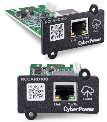 The CyberPower RCCARD100 is an optional hardware management adapter designed to provide remote cloud-based monitoring for compatible CyberPower Uninterruptible Power Supply (UPS) systems. By sliding the CyberPower RCCARD100 into the dedicated expansion slot of your UPS, you can link the hardware to the CyberPower PowerPanel Cloud infrastructure to check vitals from any web browser or mobile application. Built-in 10/100 Mbps RJ45 Ethernet port for wired network infrastructure connection.