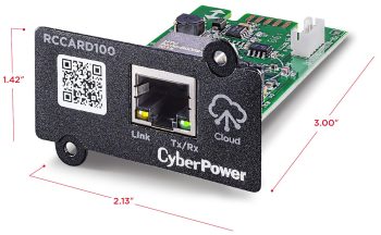 The CyberPower RCCARD100 is an optional hardware management adapter designed to provide remote cloud-based monitoring for compatible CyberPower Uninterruptible Power Supply (UPS) systems. By sliding the CyberPower RCCARD100 into the dedicated expansion slot of your UPS, you can link the hardware to the CyberPower PowerPanel Cloud infrastructure to check vitals from any web browser or mobile application. Built-in 10/100 Mbps RJ45 Ethernet port for wired network infrastructure connection.