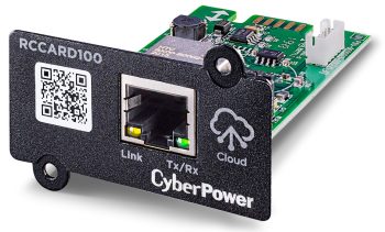 The CyberPower RCCARD100 is an optional hardware management adapter designed to provide remote cloud-based monitoring for compatible CyberPower Uninterruptible Power Supply (UPS) systems. By sliding the CyberPower RCCARD100 into the dedicated expansion slot of your UPS, you can link the hardware to the CyberPower PowerPanel Cloud infrastructure to check vitals from any web browser or mobile application. Built-in 10/100 Mbps RJ45 Ethernet port for wired network infrastructure connection.