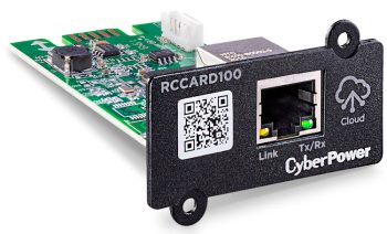 The CyberPower RCCARD100 is an optional hardware management adapter designed to provide remote cloud-based monitoring for compatible CyberPower Uninterruptible Power Supply (UPS) systems. By sliding the CyberPower RCCARD100 into the dedicated expansion slot of your UPS, you can link the hardware to the CyberPower PowerPanel Cloud infrastructure to check vitals from any web browser or mobile application. Built-in 10/100 Mbps RJ45 Ethernet port for wired network infrastructure connection.