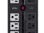 CyberPower CP1500PFCLCD UPS delivers AVR, LCD monitoring, and surge protection for PCs and networks, 1500 VA / 1000 Watts capacity, Pure Sine Wave 12 total NEMA 5-15R Outlets (6 battery backup & surge, 6 surge-only), ~2.5 minutes at full load; ~10 minutes at half load Runtime.