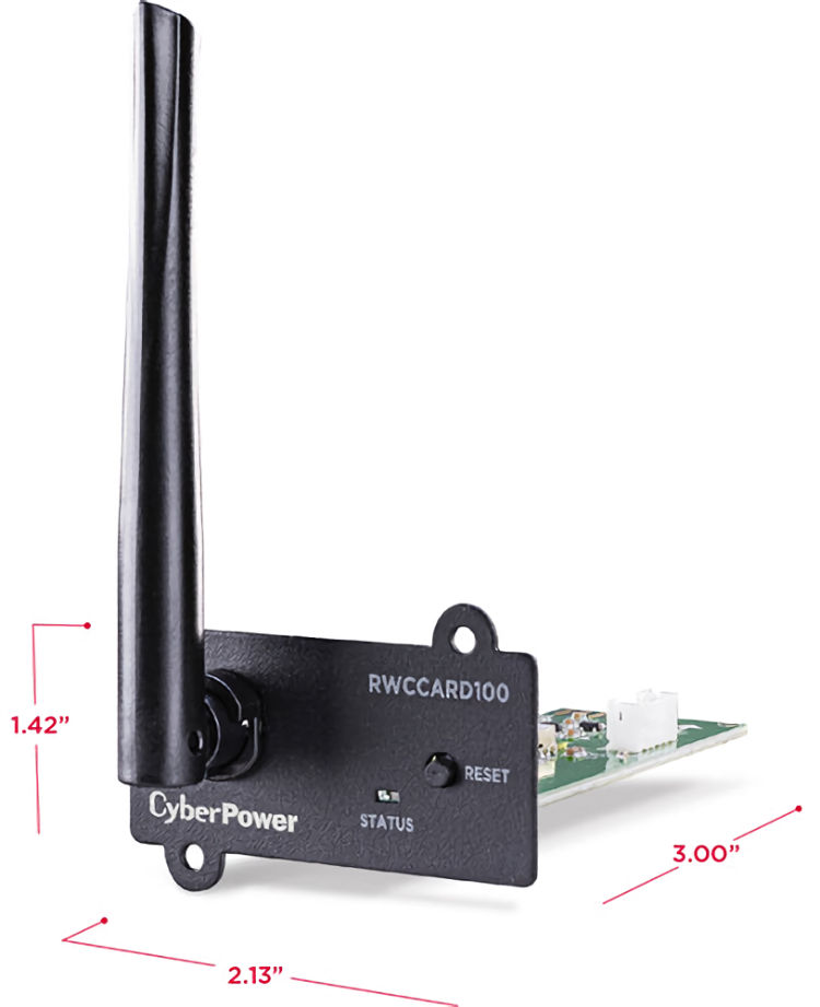 The CyberPower RWCCARD100 is a wireless remote management adapter designed for UPS systems. Allows you to monitor your UPS vitals via the web or a mobile app. Supports 2.4 GHz IEEE 802.11b/g/n protocols connect wirelessly