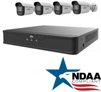 Uniview EK-S31P4B44T1-V2 4-channel 4MP IP camera kit with PoE NVR, 1 TB HDD, weatherproof cameras, and remote viewing for home or business.