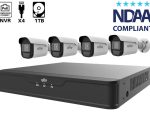 The Uniview 4-channel 4-megapixel PoE security system is equipped with a 1 TB HDD, 4 bullet cameras, Smart IR, the EZVIEW app, and an effortless plug-and-play setup.