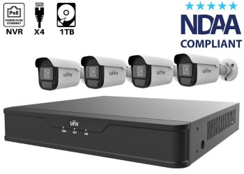 The Uniview 4-channel 4-megapixel PoE security system is equipped with a 1 TB HDD, 4 bullet cameras, Smart IR, the EZVIEW app, and an effortless plug-and-play setup.