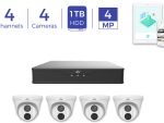 Uniview_EK-S31P4D44T1-V3 4-channel plug-and-play IP surveillance kit with 4MP cameras, 1 TB NVR, smart detection, PoE, and mobile app support.