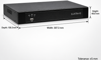 Hardware dimensions: 307.3 mm wide, 158.3 mm deep, and 48.8 mm high