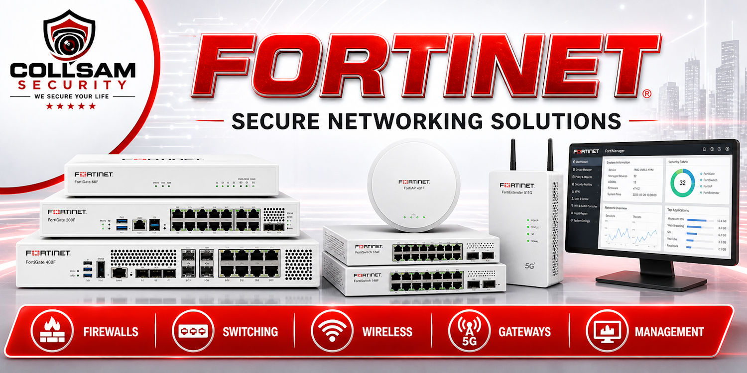 Fortinet firewalls, switches, wireless access points, and management solutions.
