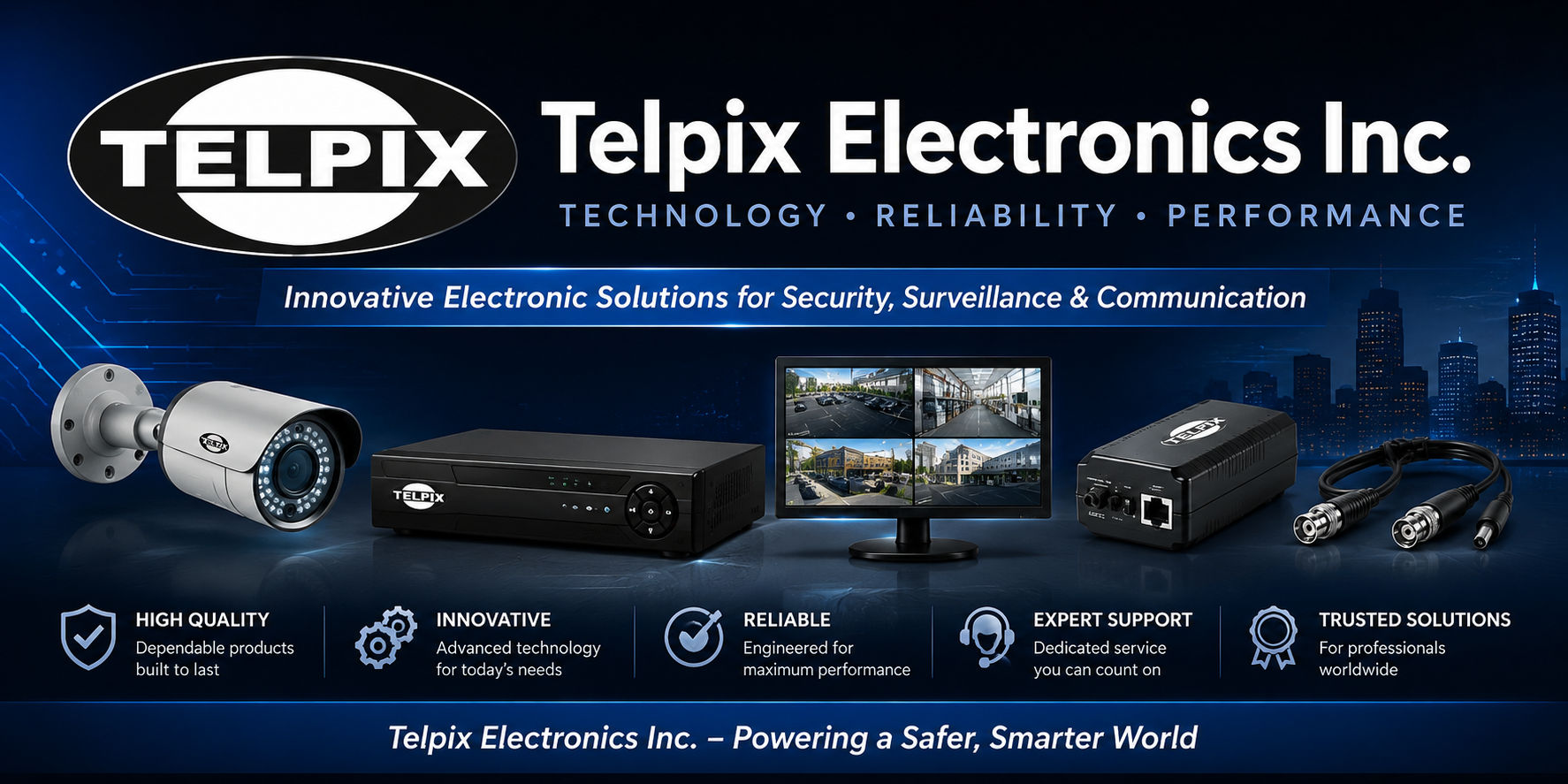 Telpix Electronics Inc. is an established brand primarily known for manufacturing and supplying hardware within the closed-circuit television (CCTV) and video surveillance industry. Active for over 16 years, the brand provides foundational infrastructure components for security systems, including camera components and robust mounting hardware. Produces specific components: an analog coaxial camera, engineered for low-noise, high-definition video transmission over standard coaxial setups. Manufactures telephoto and security camera lenses. Heavy-duty hardware TV mounts for 37–70-inch screens and dual back-to-back screen configurations designed for security control centers. Full-motion, tilting, and 180° swiveling monitor arms built to hold displays.