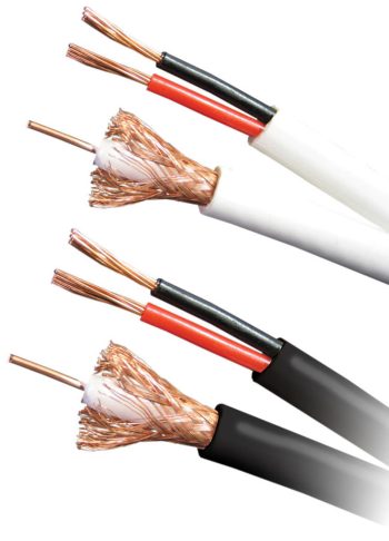 Telpix_CB-CP-B05BL-SB_RG59_Siamese_CCTV_cable_Wood_video_and_power_for_analog_installation_white_or_black. The model number CB-CP-B05BL-SB refers to a 500-foot spool of Telpix RG59 Siamese Coaxial Cable. It is primarily used for closed-circuit television (CCTV) analog camera installations to run both video signals and electrical power through a single split-type cable structure. Siamese (Coaxial + Power combined) 500 feet (152.4 m), RG59 Coaxial with 30% Copper-Clad Aluminum (CCA) 18 AWG, 2-conductor wire (used for 12V DC or 24V AC camera power). The split-type design allows you to easily separate the power and video strands at the ends of your runs.