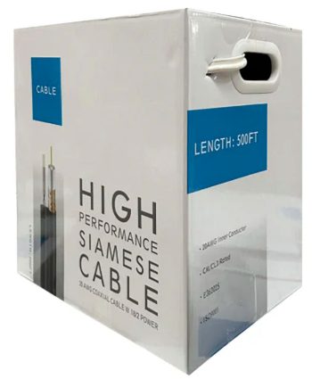 The model number CB-CP-B05BL-SB refers to a 500-foot spool of Telpix RG59 Siamese Coaxial Cable. It is primarily used for closed-circuit television (CCTV) analog camera installations to run both video signals and electrical power through a single split-type cable structure. Siamese (Coaxial + Power combined) 500 feet (152.4 m), RG59 Coaxial with 30% Copper-Clad Aluminum (CCA) 18 AWG, 2-conductor wire (used for 12V DC or 24V AC camera power). The split-type design allows you to easily separate the power and video strands at the ends of your runs.