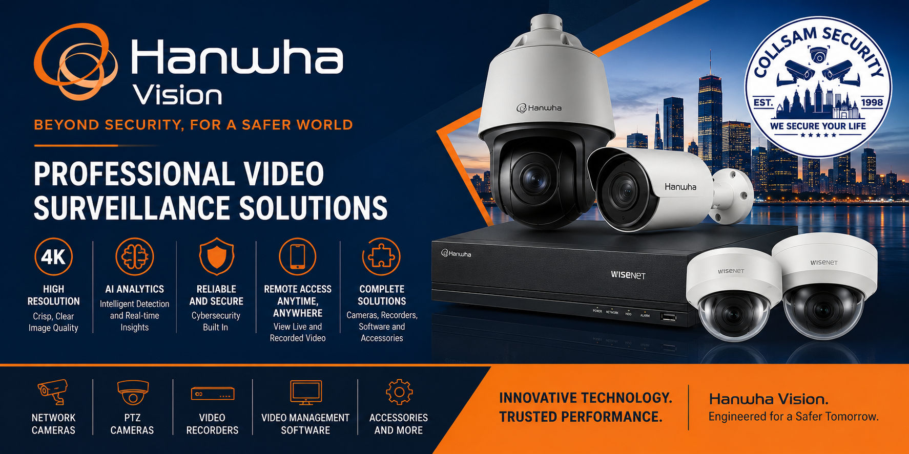 Hanwha Vision cameras, network video recorders and AI surveillance solutions at Collsam Security