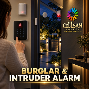 Burglar and Intruder Alarms Service Logo Burglar and intruder alarm services by Collsam Security