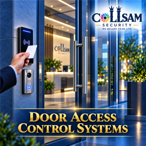 Collsam door access control system with electronic card reader and secure commercial entrance