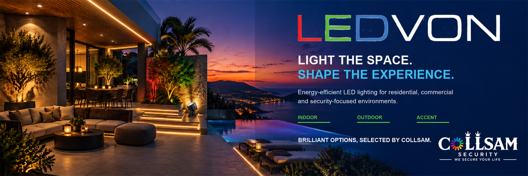 Ledvon indoor, outdoor, and accent LED lighting solutions banner