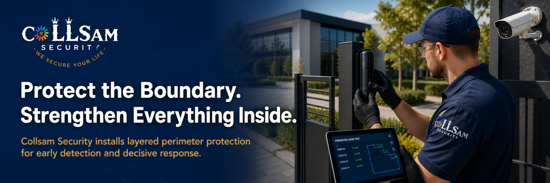 Collsam Security specialist installing an intelligent perimeter protection system around a secured property.