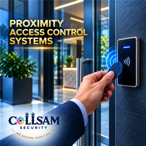 Collsam proximity access control system with contactless key fob and electronic door reader