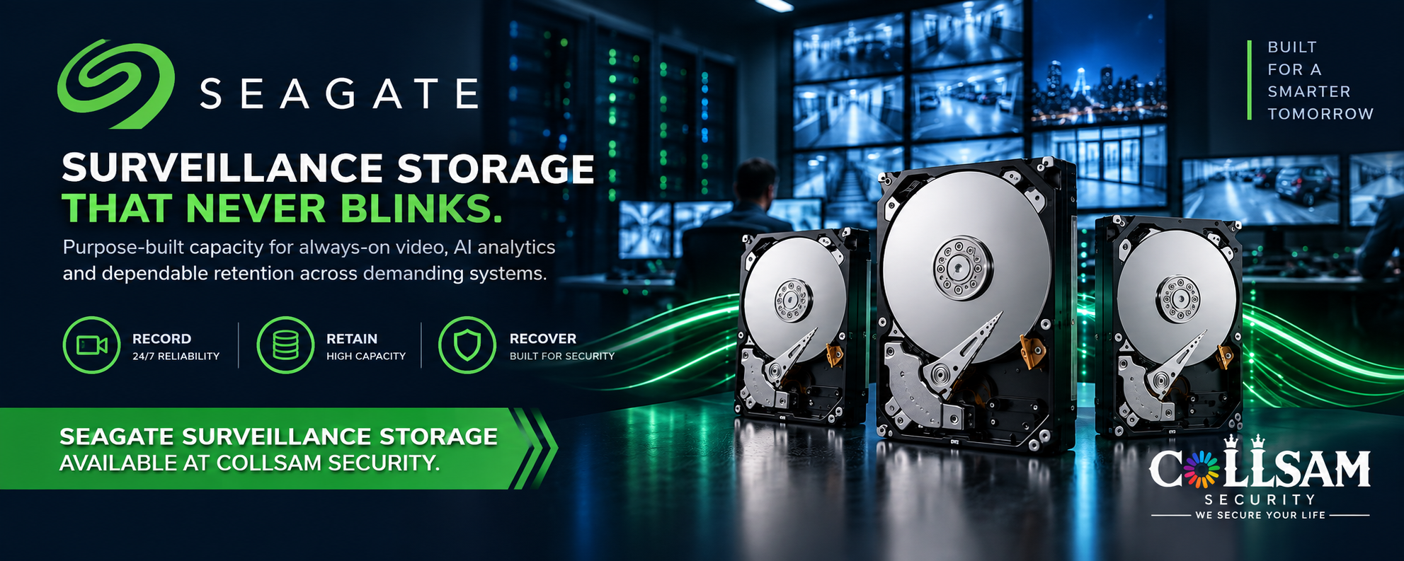 Seagate surveillance storage hard drives for security camera and video recording systems.