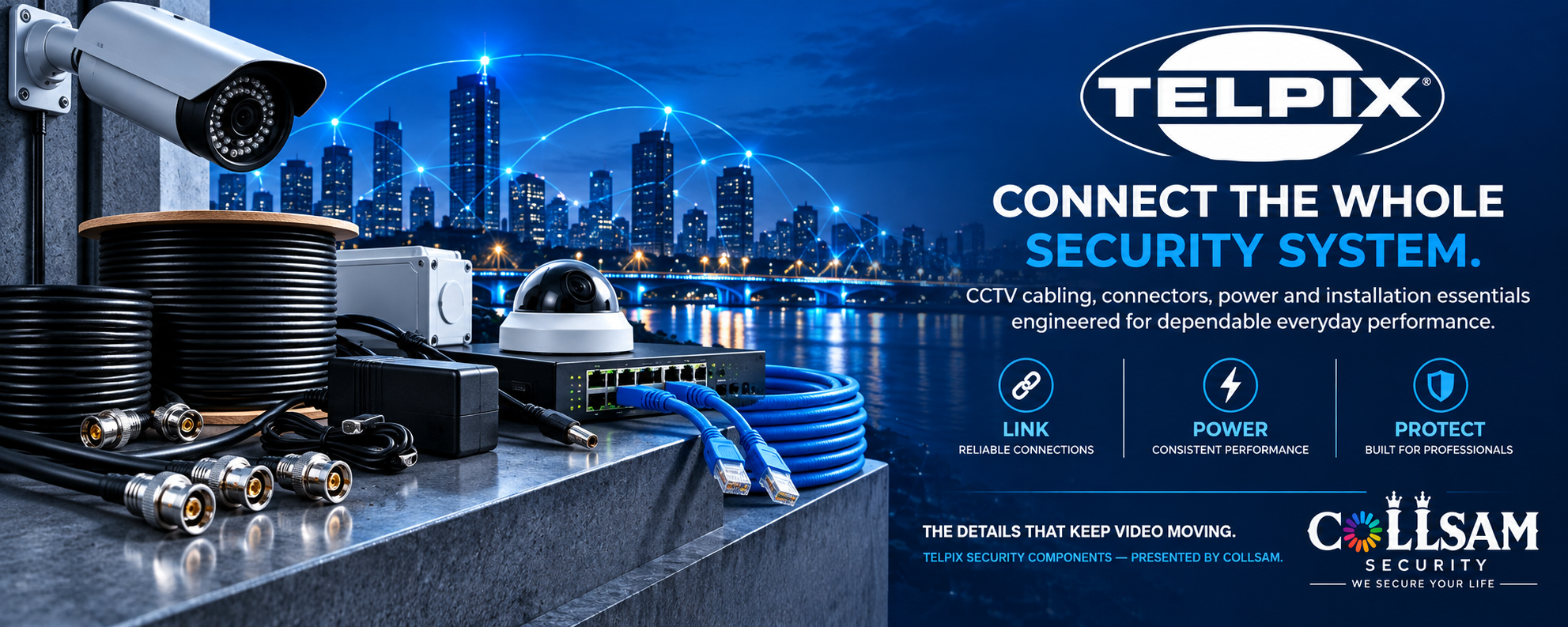 Telpix CCTV cabling, connectors, power and security installation components from Collsam Security