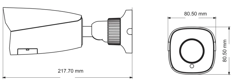 ENS HDC-IR8AE2/MZ camera dimensions showing length, height, and depth