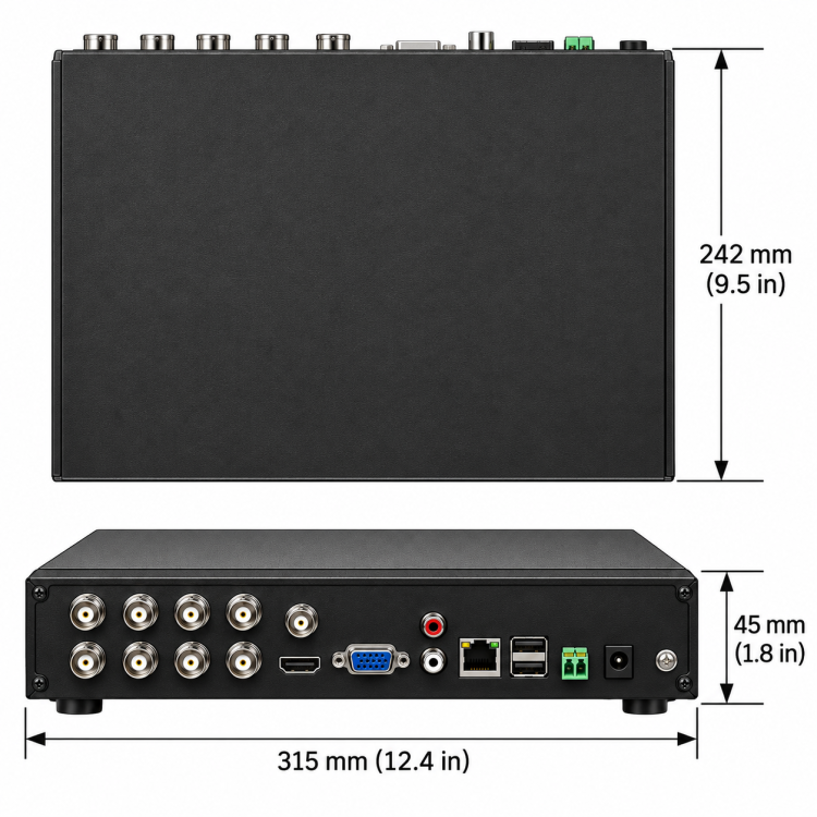 Telpix TVST-AR324-8 8-channel penta-brid DVR dimensions