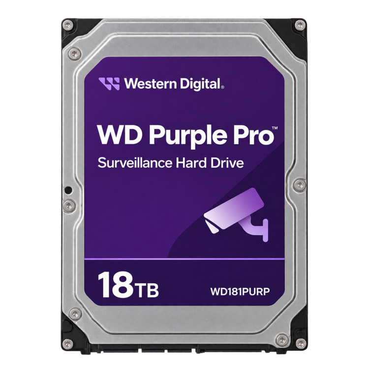 Western Digital WD181PURP 18TB WD Purple Pro surveillance hard drive front view