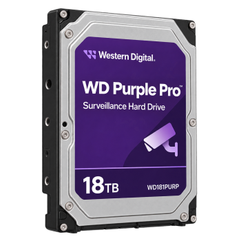 Western Digital WD181PURP 18TB WD Purple Pro surveillance hard drive left-side view