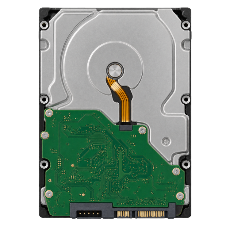 Western Digital WD181PURP 18TB hard drive mechanical underside with SATA connectors
