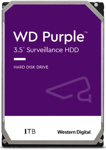 Western Digital WD10PURZ 1TB WD Purple surveillance hard drive front view;