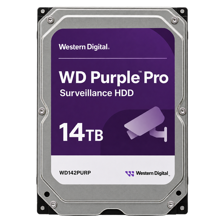 Western Digital WD142PURP 14TB WD Purple Pro surveillance hard drive front view