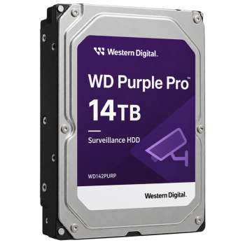 Western Digital WD142PURP 14TB WD Purple Pro surveillance hard drive left-side view