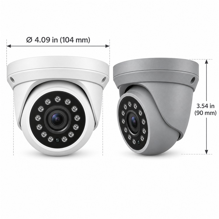 Eyemax UIU-P4122 turret camera dimensions showing 4.09-inch diameter and 3.54-inch height