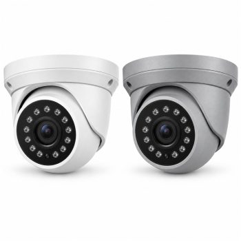 White and gray Eyemax UIU-P4122 4MP EX-SDI turret cameras shown at an angled view