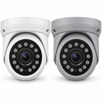 Front view of white and gray Eyemax UIU-P4122 4MP EX-SDI turret cameras