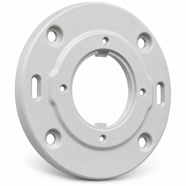 Left-angle view of Illustra IFMP-ID indoor mini dome camera mount plate