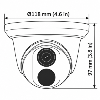 Uniview EC-T4F28M-V4 4MP turret camera dimensions showing 118 mm diameter and 97 mm height