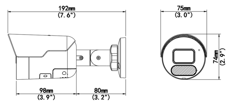 Uniview IPC2124SB-ADF28KMC-I1 4MP TriGuard mini bullet camera dimensions
