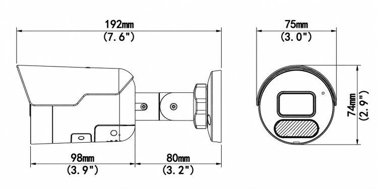 Uniview IPC2124SB-ADF40KMC-I1 4MP bullet camera dimensions